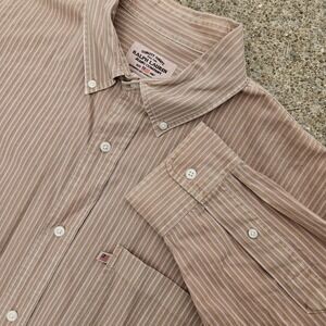 Polo Jeans Co Ralph Lauren Shirt Men L Button Long Sleeve USA FLAG Brown Stripe